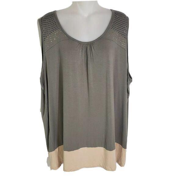 U Knit Women Tank Top Size 3X Knit Rhinestones Stretch Viscose Green Scoop Neck - Picture 1 of 9